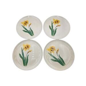 Jonquil by‎ Universal Set of 4 Luncheon Plates White Body, Yellow Flower & Bud